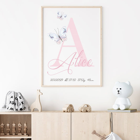 Namntavla Fjärilar och bokstav rosa - Dekortorget