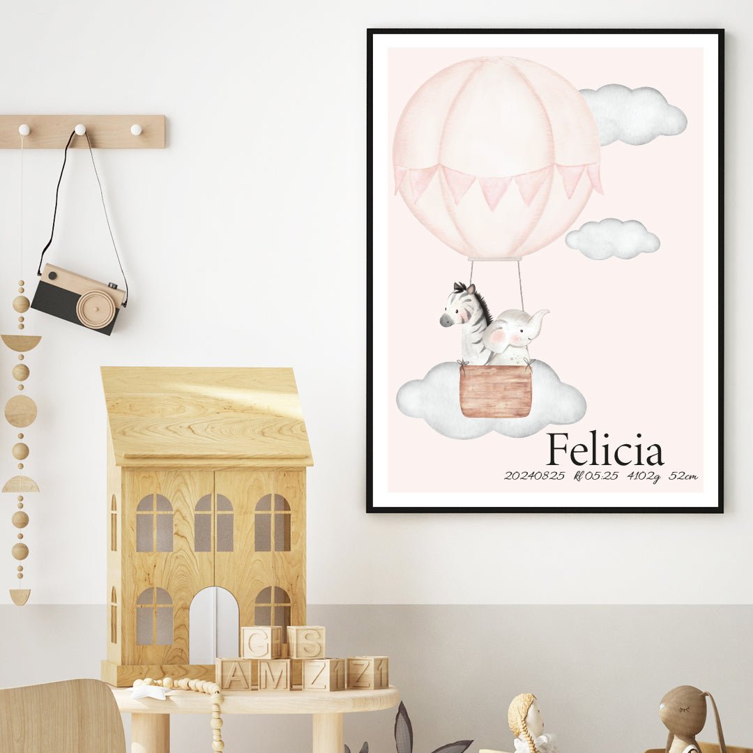 Namntavla Luftballong och djur rosa - Dekortorget