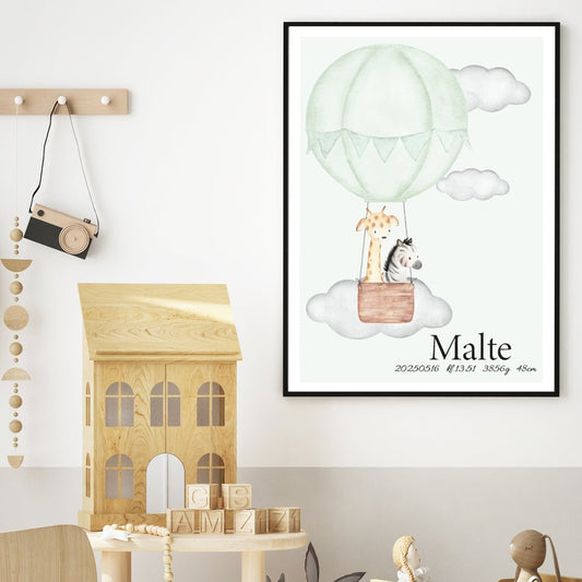 Namntavla Luftballong och djur grön - Dekortorget