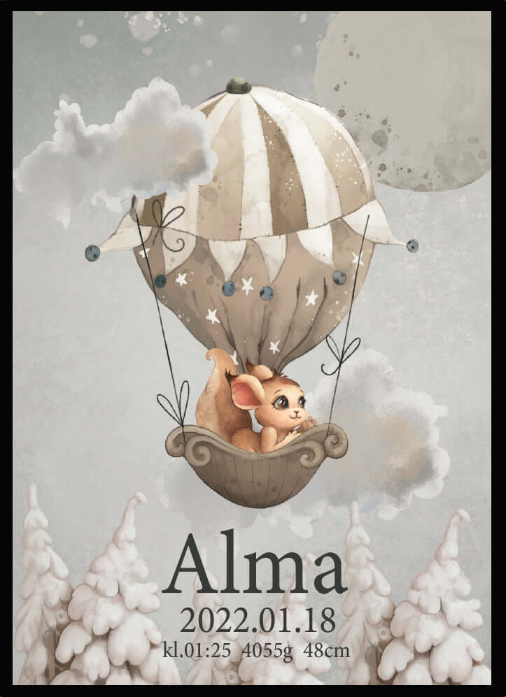 Namntavla Flying an air balloon
