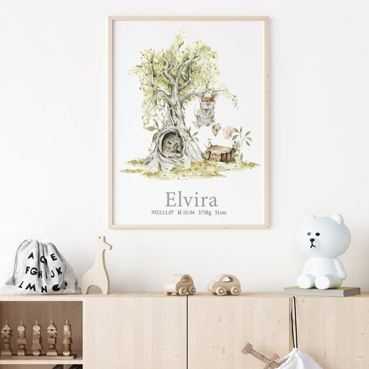 Namntavla Björn & kanin i träd - Dekortorget