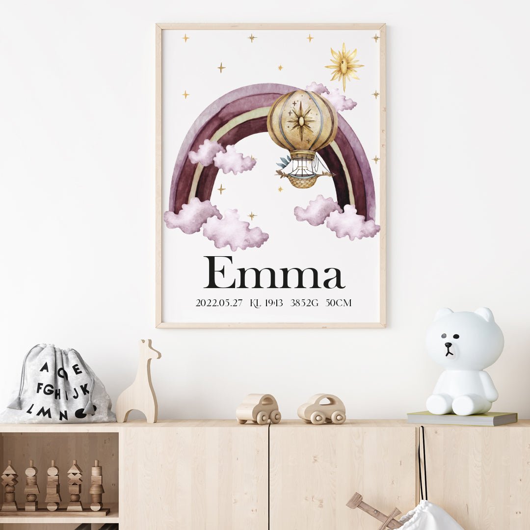 Namntavla Luftballong & regnbåge rosa - Dekortorget