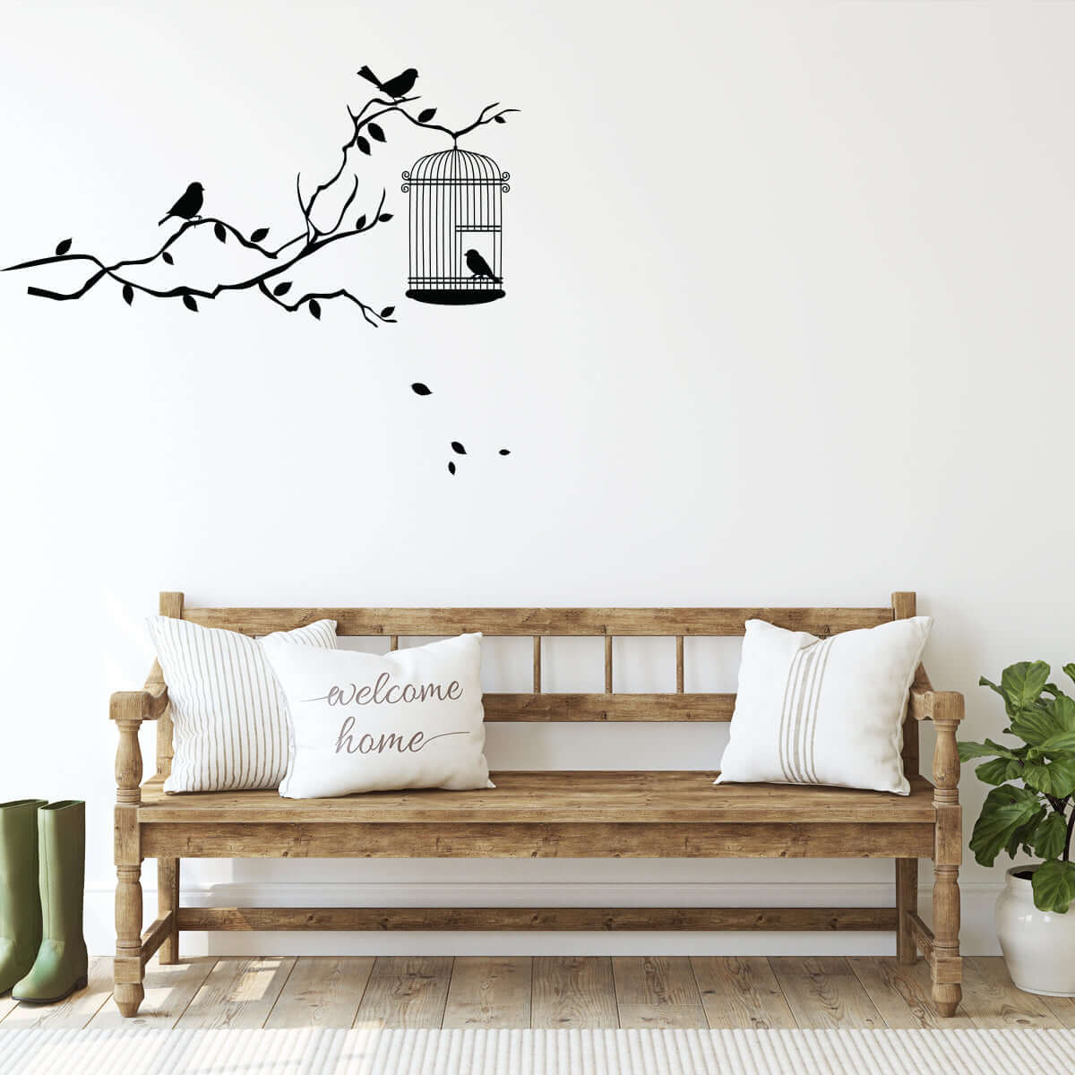 Väggdekor gren med fågelbur - Dekortorget