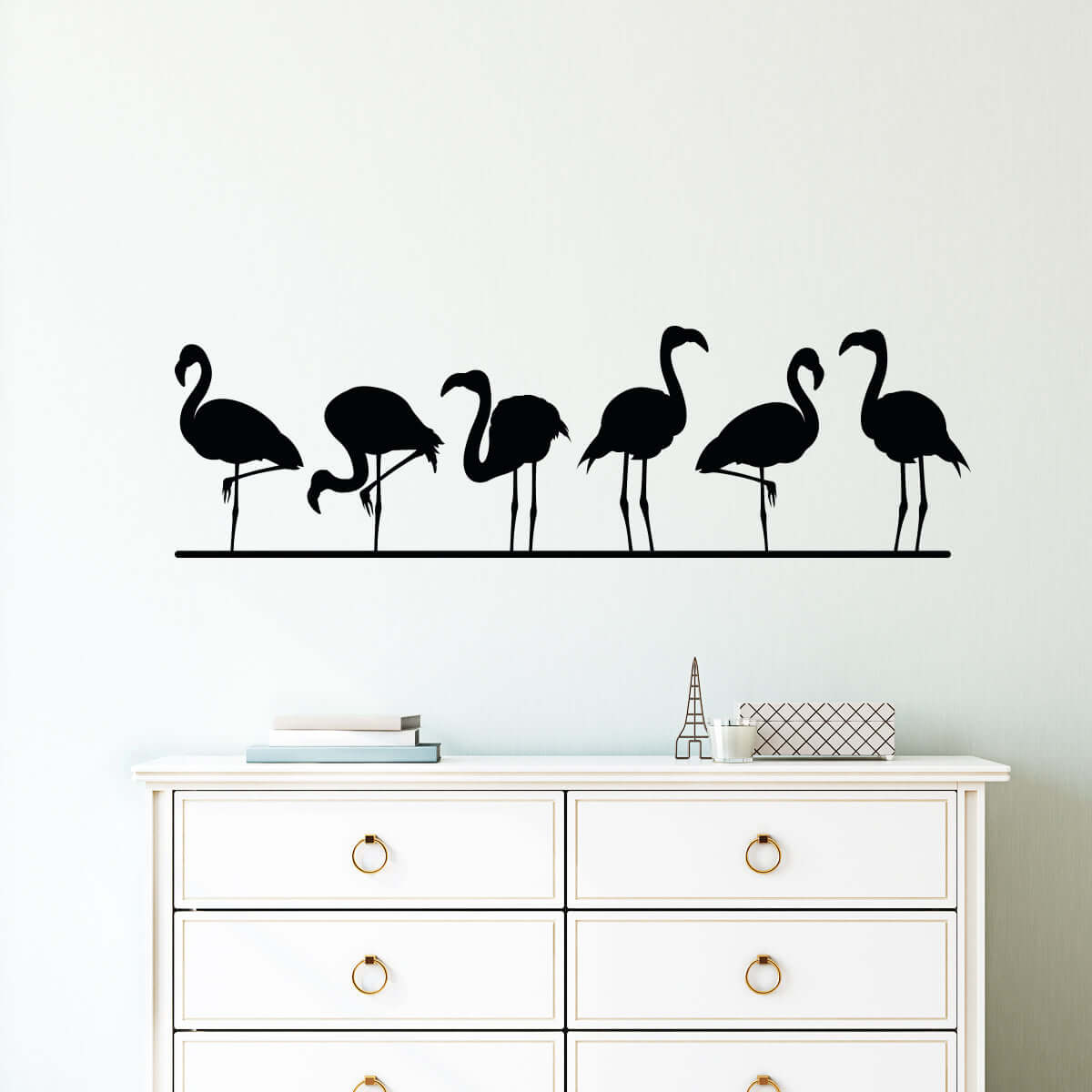 Väggdekor flamingo på rad