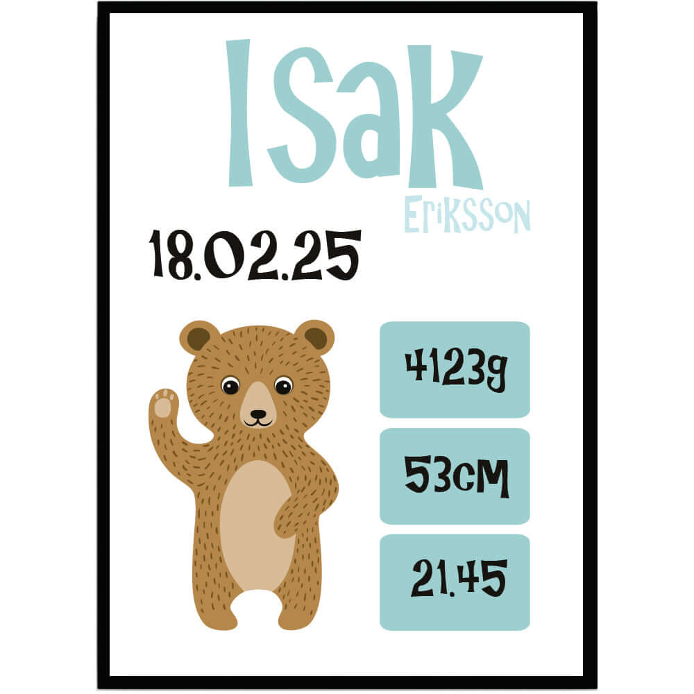 Namntavla Hello bear turkos - Dekortorget