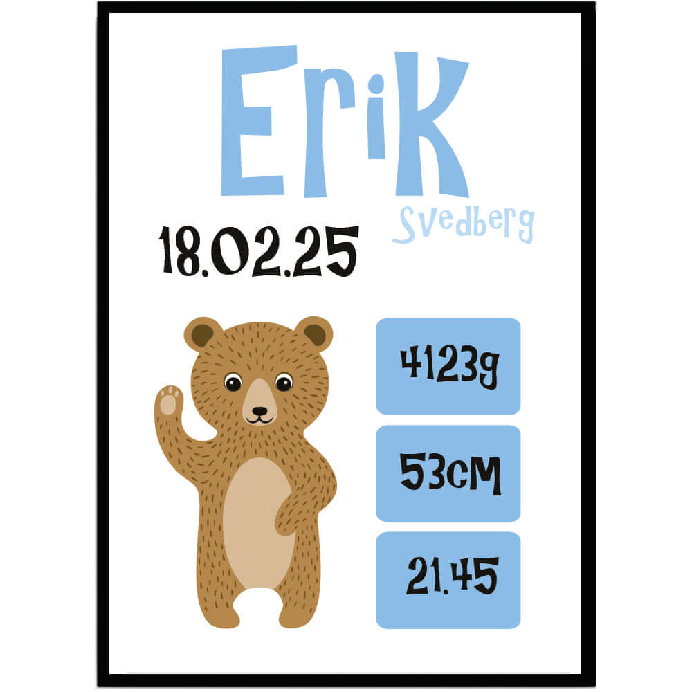 Namntavla Hello bear ljusblå - Dekortorget