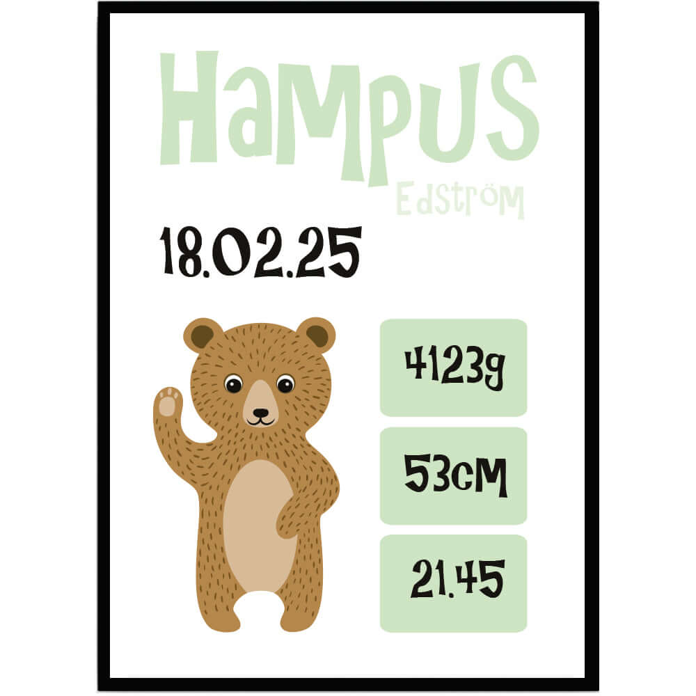 Namntavla Hello bear ljusgrön