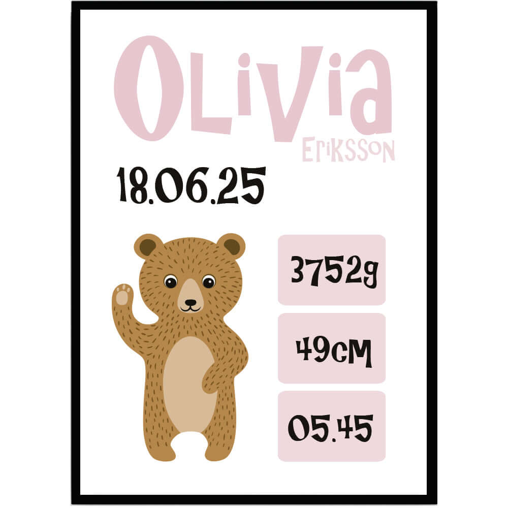 Namntavla Hello bear rosa