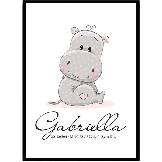 Namntavla Baby flodhäst rosa - Dekortorget