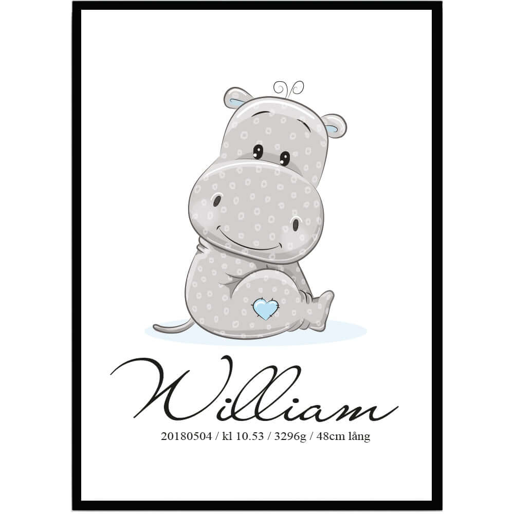 Namntavla Baby flodhäst blå - Dekortorget