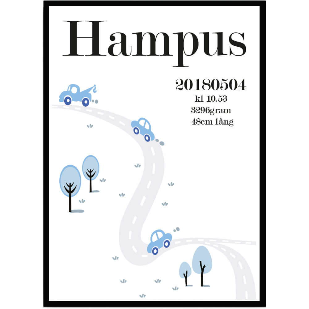 Namntavla Bilväg blå