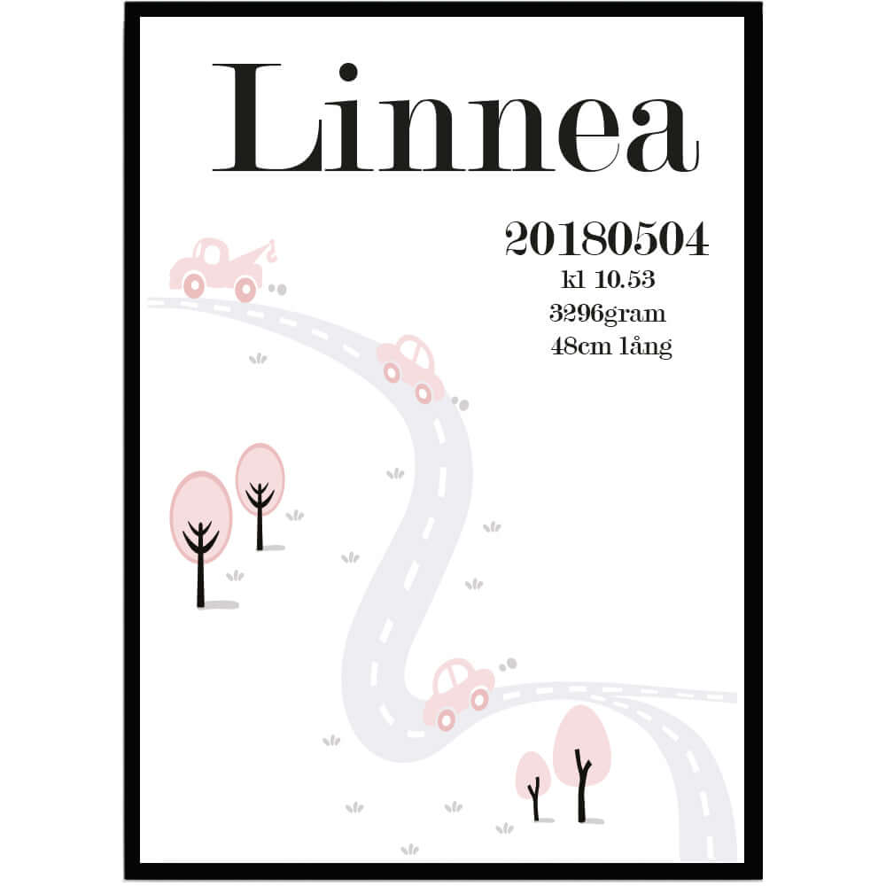 Namntavla Bilväg rosa
