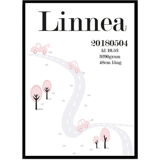 Namntavla Bilväg rosa - Dekortorget