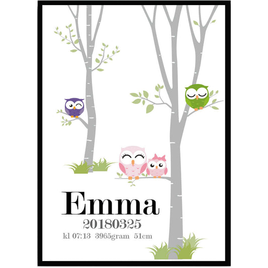 Namntavla Träd & ugglor - Dekortorget