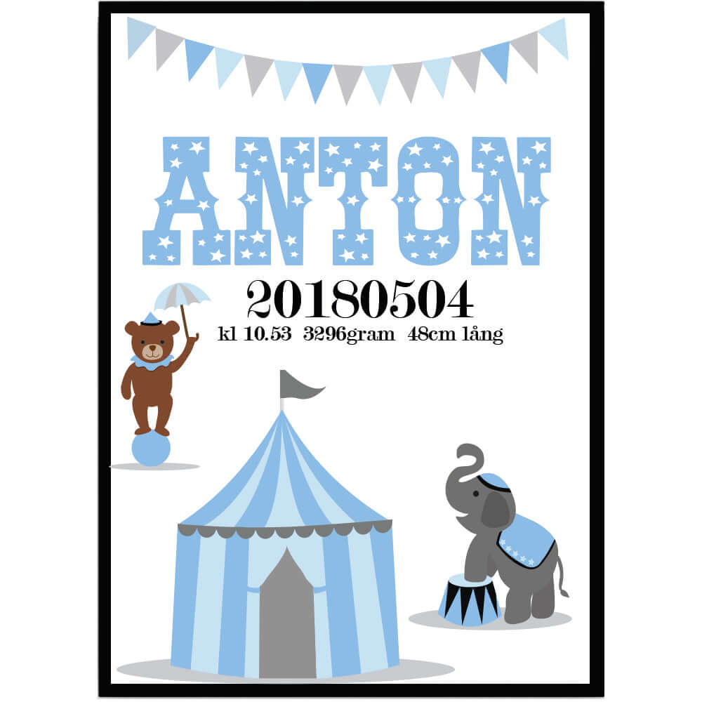 Namntavla Cirkus blå