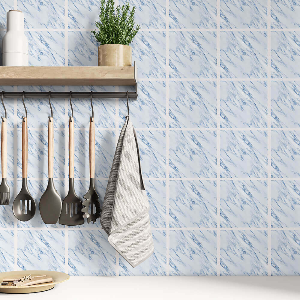 Kakeldekor marmor ljusblå - Dekortorget