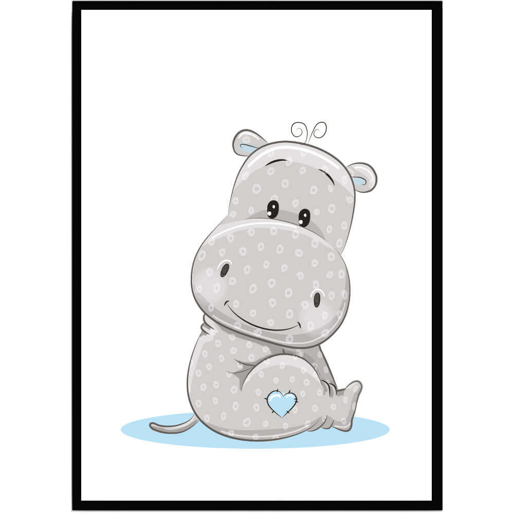 Poster Baby flodhäst blå - Dekortorget