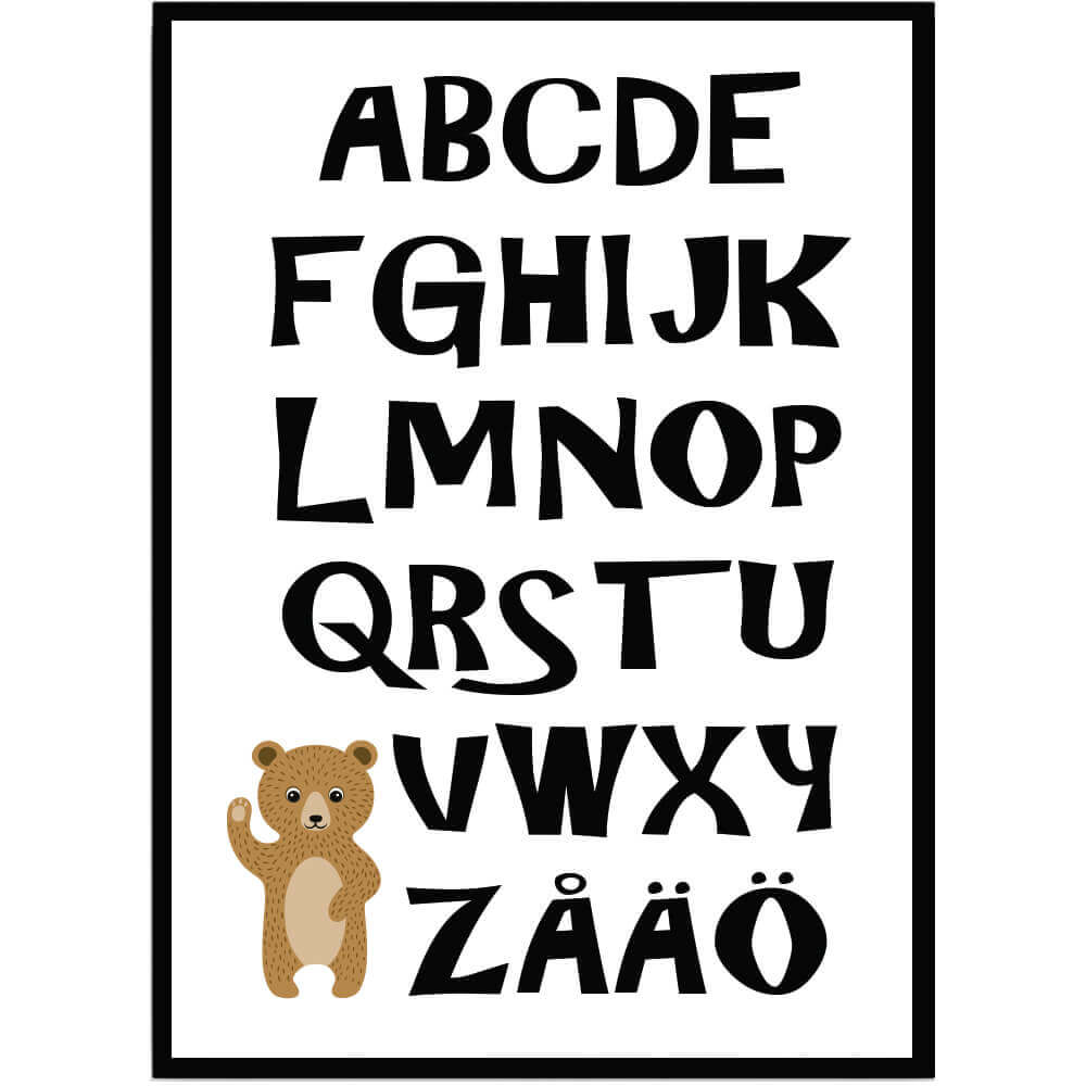 Poster Svart alfabet med en björn - Dekortorget