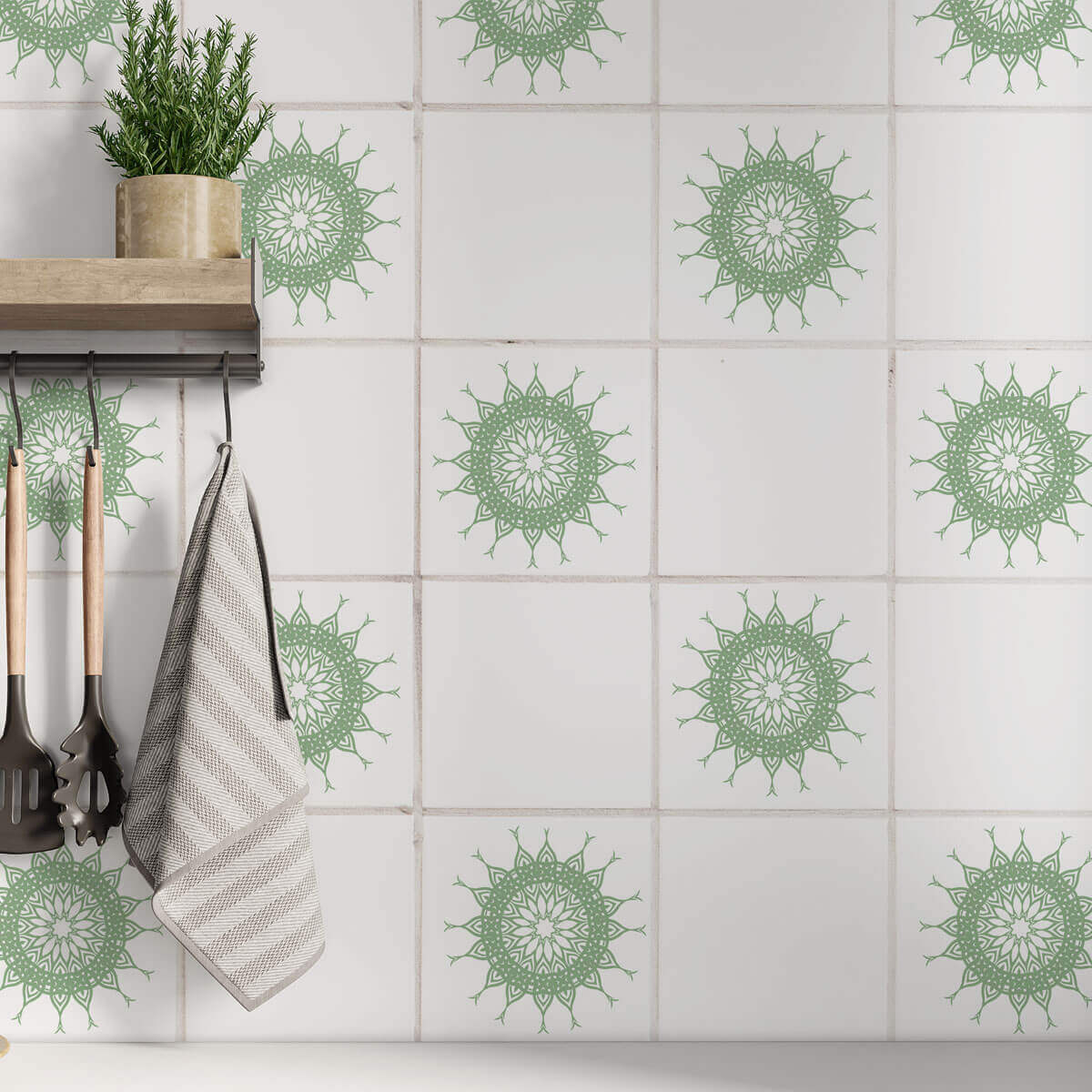 Kakeldekor mönstrad cirkel grön - Dekortorget