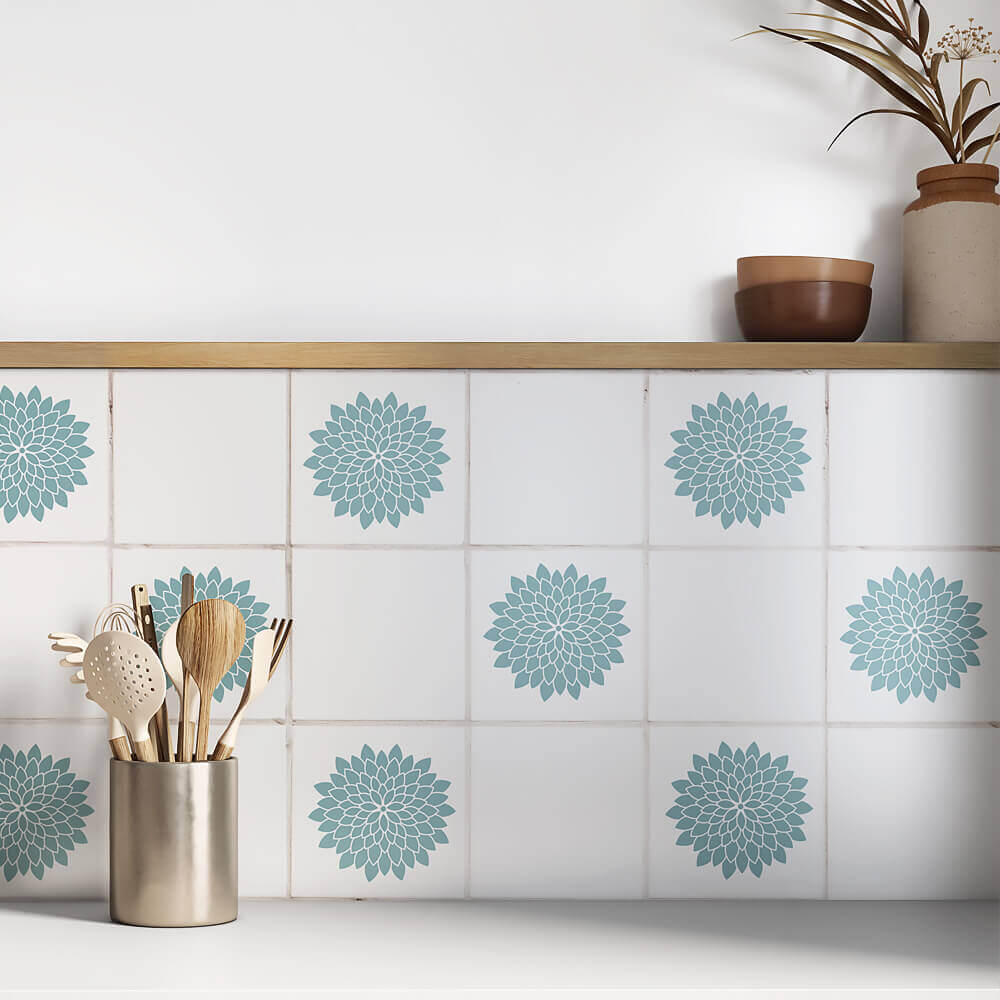 Kakeldekor blomma blå - Dekortorget