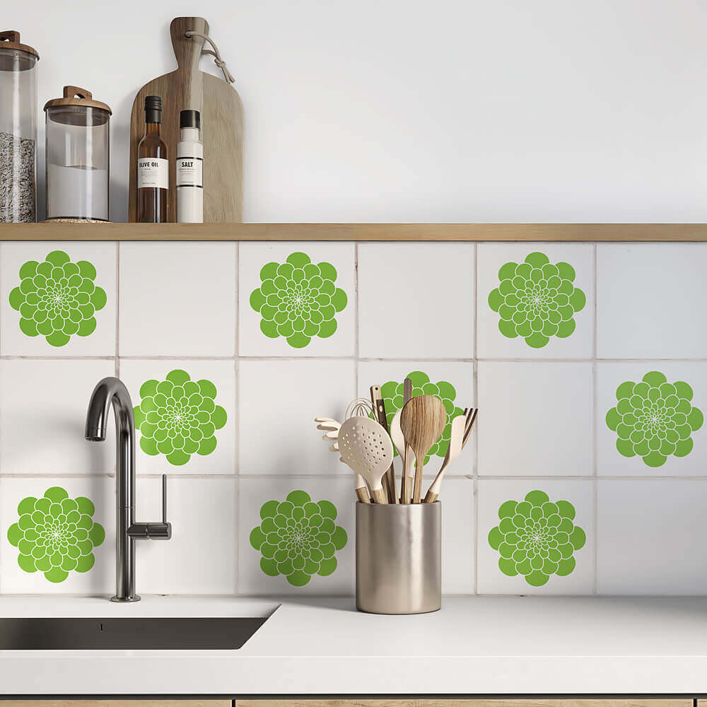 Kakeldekor blomma grön - Dekortorget