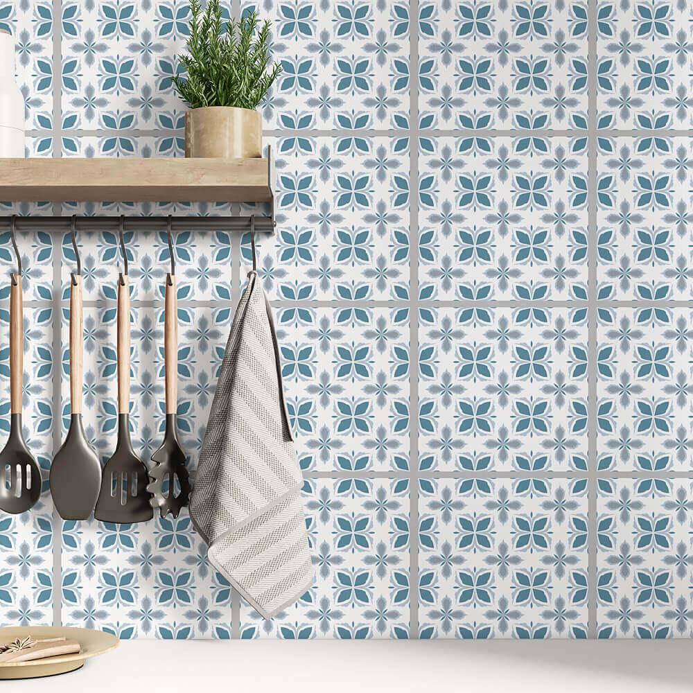 Kakeldekor marockansk blå/grå - Dekortorget