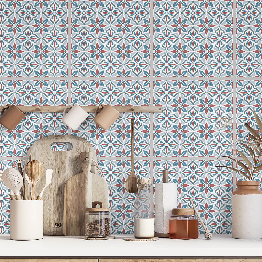 Kakeldekor marockansk blå/röd - Dekortorget