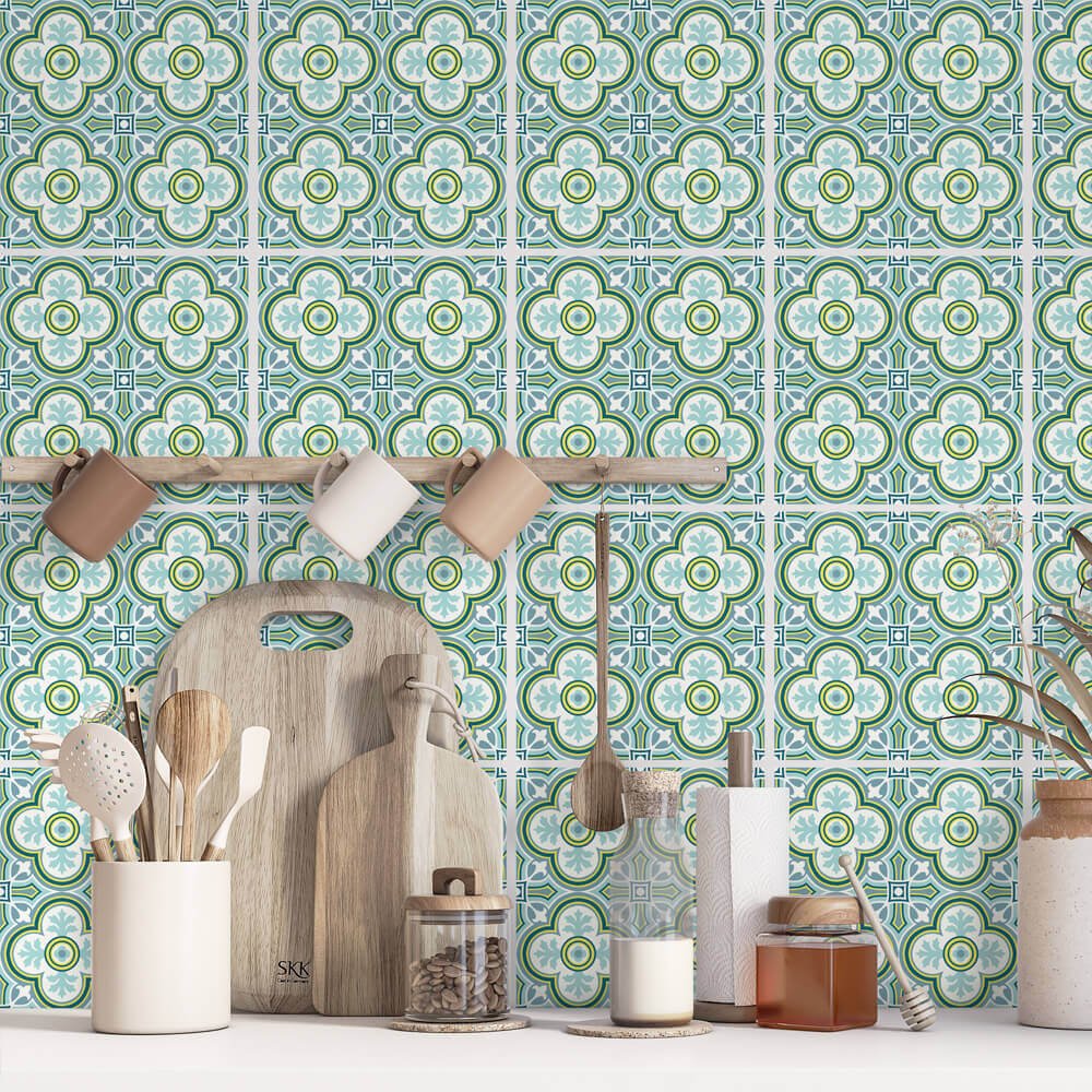 Kakeldekor marockansk turkos/grön - Dekortorget
