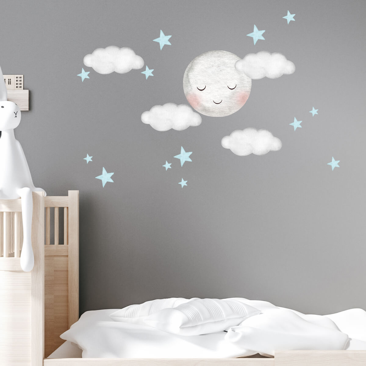 Väggdekor Måne & moln blå - Dekortorget
