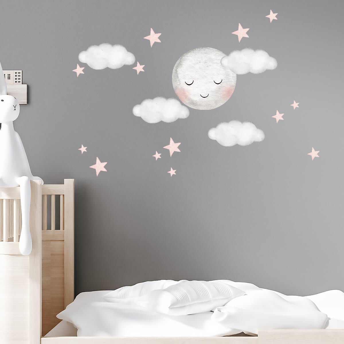 Väggdekor Måne & moln rosa - Dekortorget