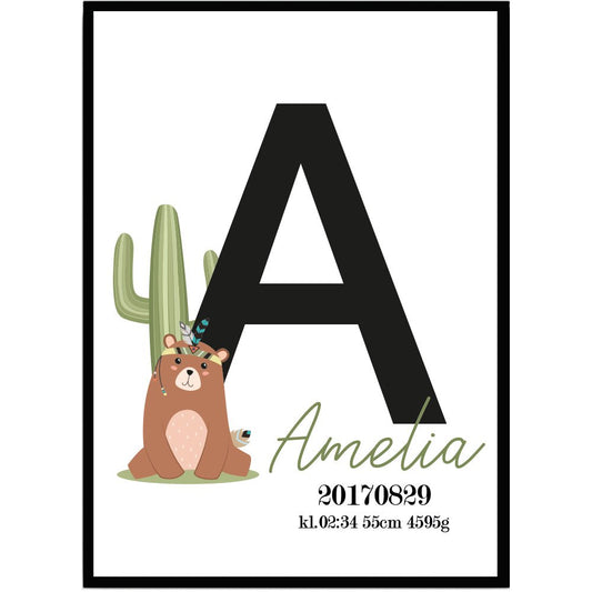 Namntavla Woodland björn med Bokstav - Dekortorget