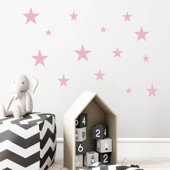 Väggdekor Stjärnor rosa - olika storlekar - Dekortorget