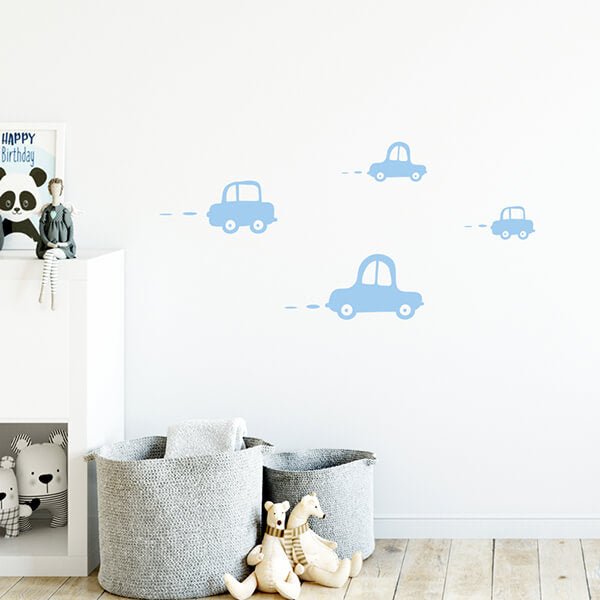 Väggdekor Bilar - ljusblå - Dekortorget