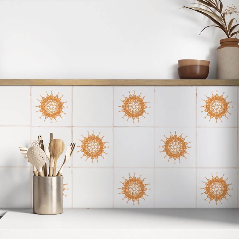 Kakeldekor mönstrad cirkel orange - Dekortorget