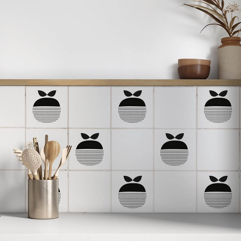 Kakeldekor retro äpple svart - Dekortorget