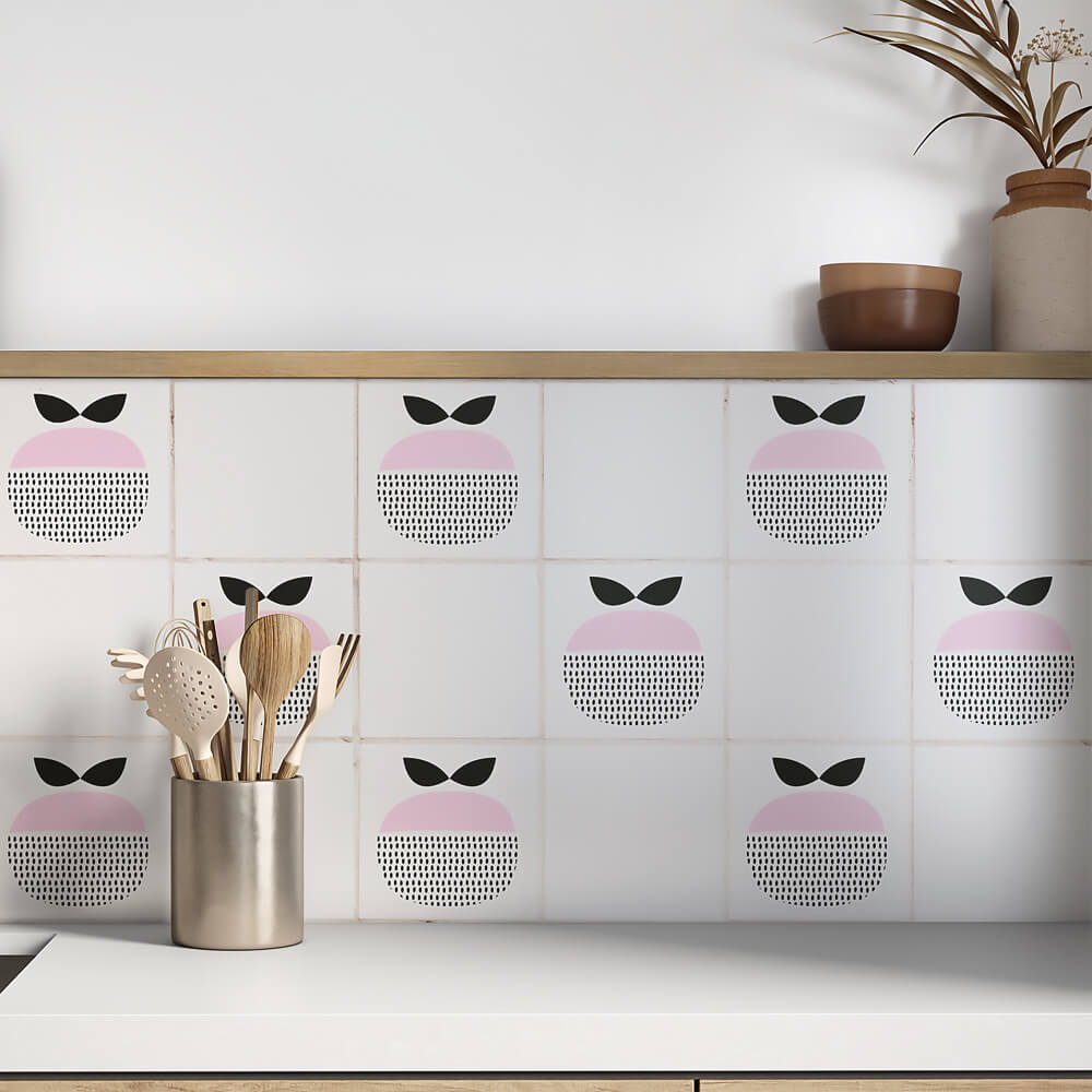 Kakeldekor retro äpple rosa - Dekortorget