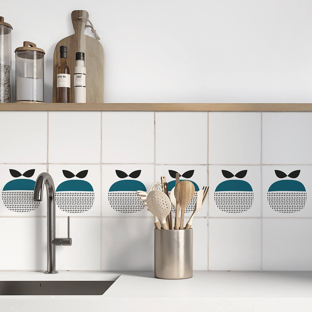 Kakeldekor retro äpple petrol - Dekortorget