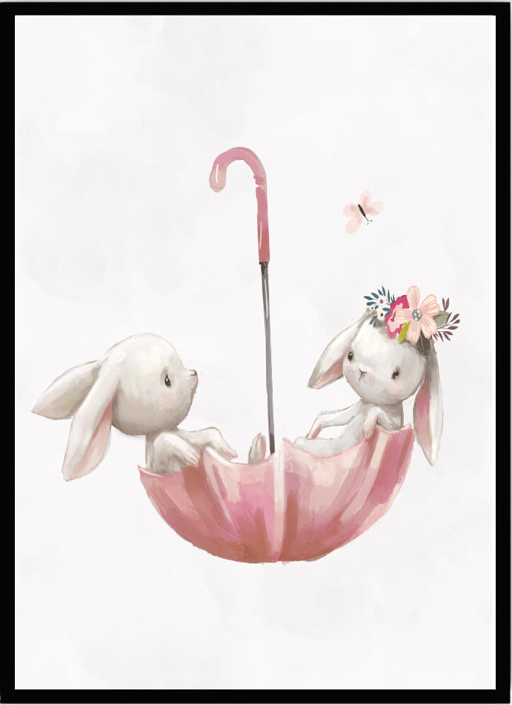 Poster Rabbits & Umbrella