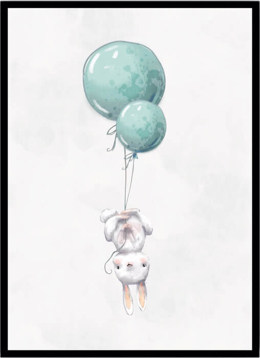 Poster Rabbit & green balloon - Dekortorget