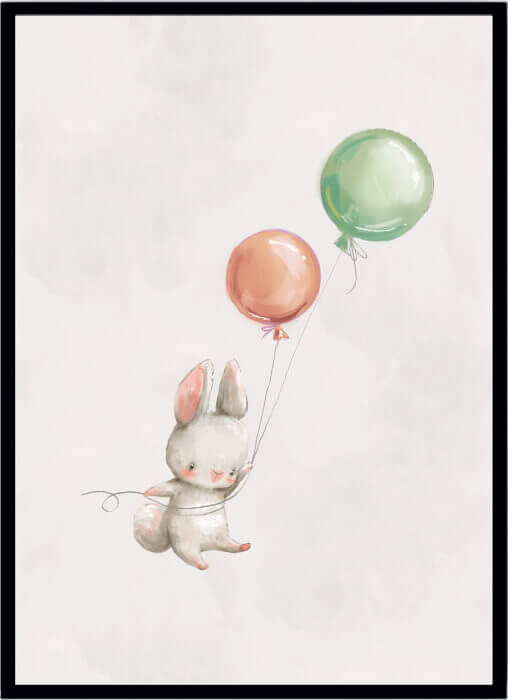 Poster Rabbit & red balloon