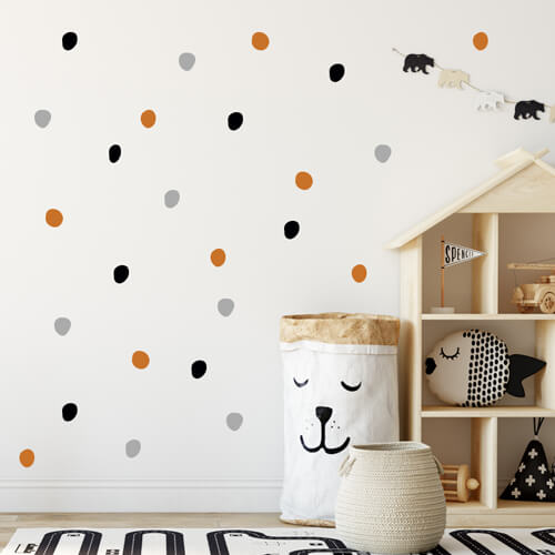 Väggdekor spots- Grå, svart & orange