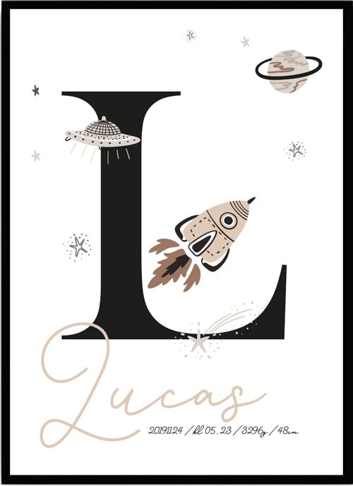 Namntavla Rymdraket natur med bokstav - Dekortorget