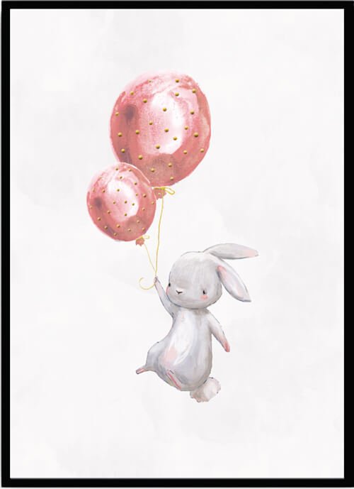Poster Rabbit & pink balloons - Dekortorget