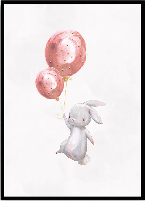 Poster Rabbit & pink balloons