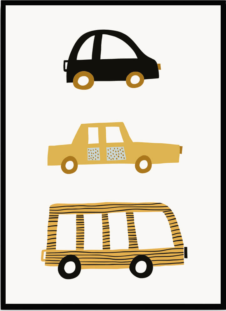 Poster bilar gul - Dekortorget