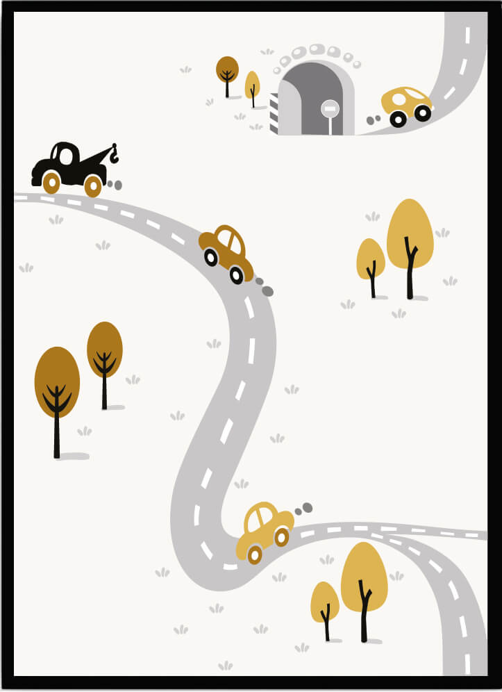 Poster bilväg gul - Dekortorget