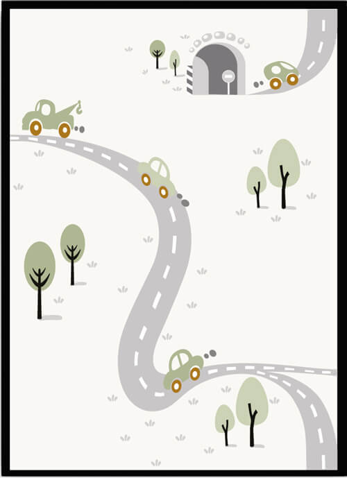Poster bilväg grön - Dekortorget