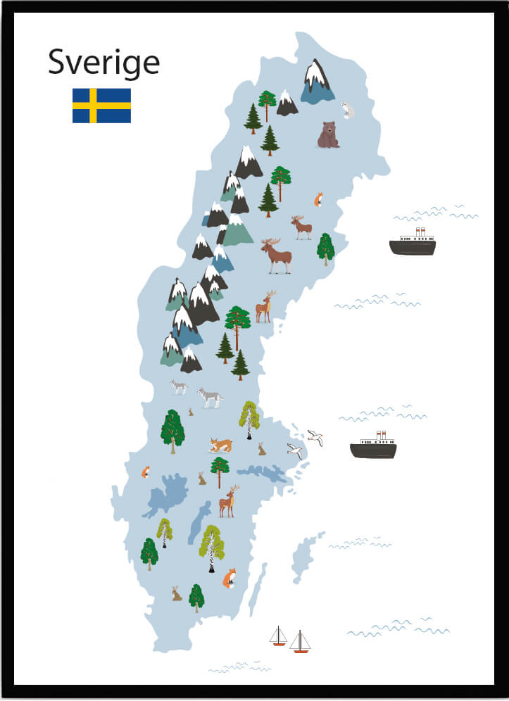 Poster Sverigekarta blå