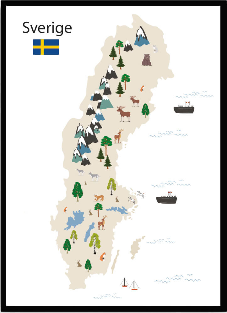Poster Sverigekarta natur