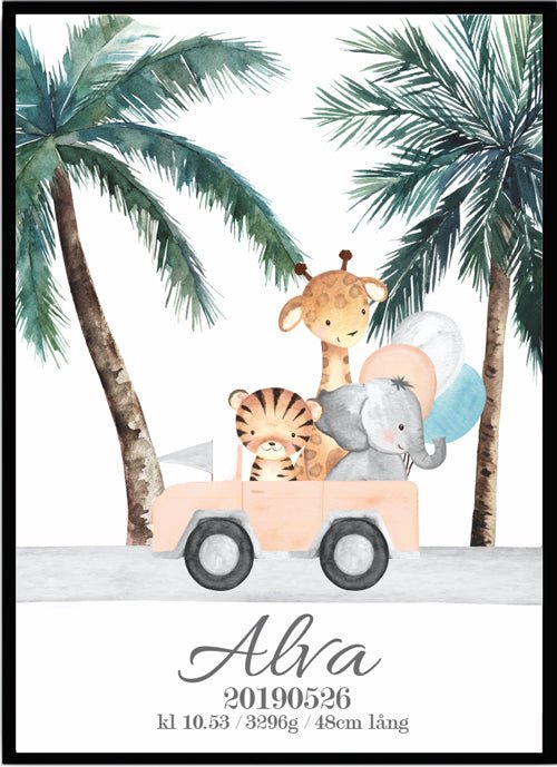 Namntavla Djungel djur rosa - Dekortorget